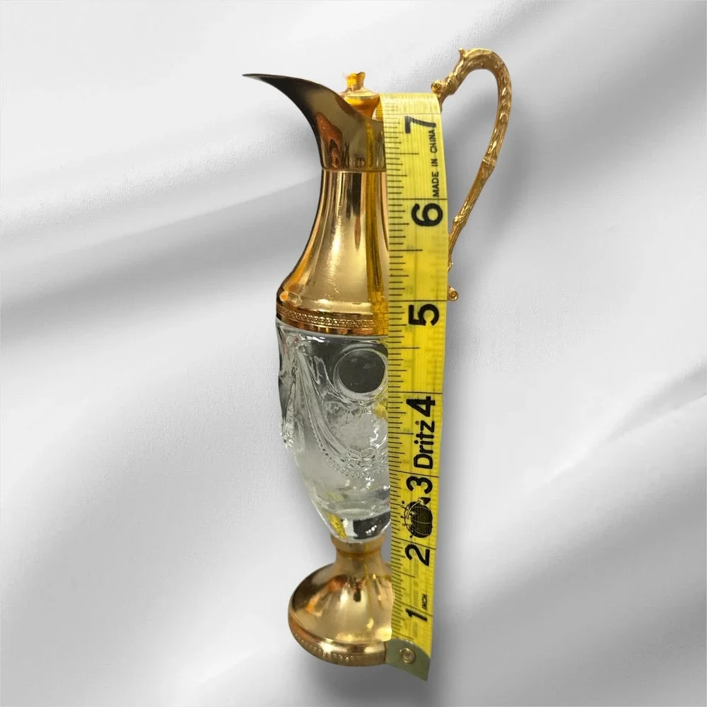 Vintage Italian Gold Tone Glass Decanter Pitcher‎ Dragon Handle 7.25